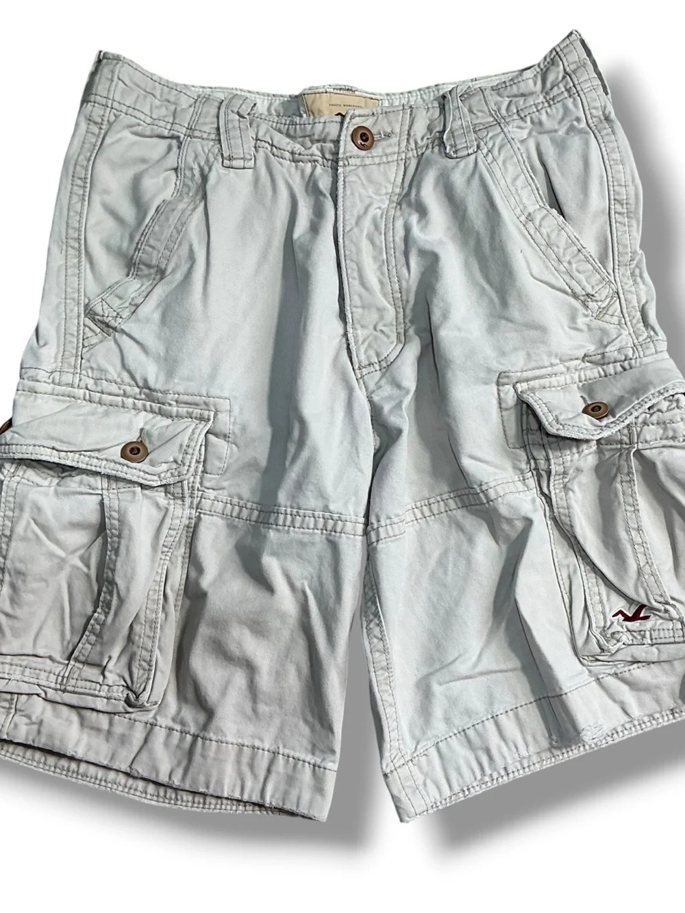 Hollister Beige Button Fly Khaki Cargo Utility Shorts